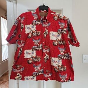 Clearwater Outfitters Mens XXL Patriotic Motorcycle Red USA Flag Eagle Button Up